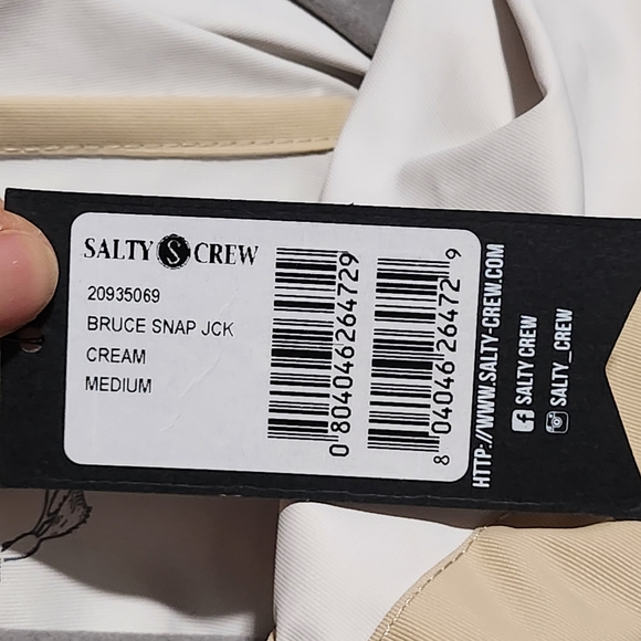SALTY CREW Bruce Snap Jacket Mens Medium Cream Fishing Surf - Picture 10 of 13